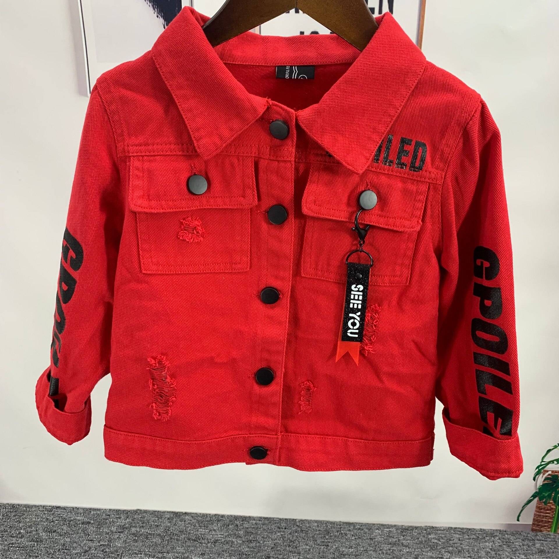 Barn jeansjacka pojkar jeans jacka kläder kausal pojkar kofta barn ytterkläder cowboy småbarn 2-6 år - Röd / 3t