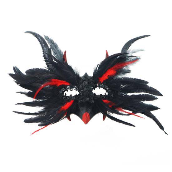 Vampyrdrottning Kostymtillbehör Gotisk Fjäder Mask & Spetskappa Set, Halloween Djävulshorn Sjal Maskeradmask Cosplay Rekvisita, Mörk för Kvinnor Bal b