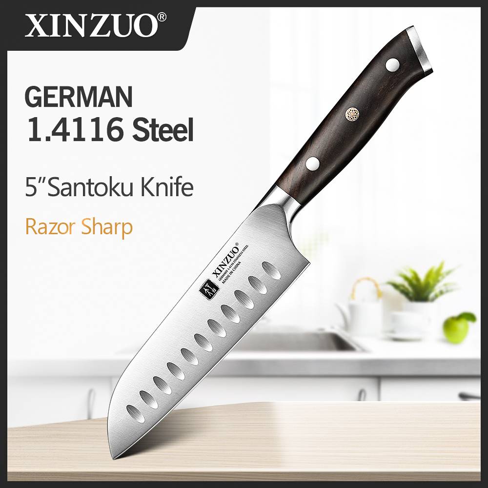 XINZUO 5'' Inches Santoku Knife Germany 1.4116 Steel High Hardness 56-58HRC Meat Slicing Cut Fruit Precision-cutting Tool