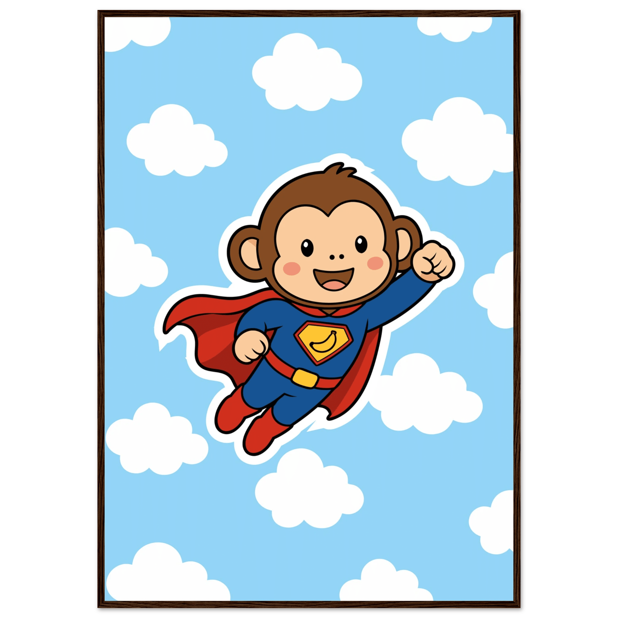 Superhjälteapa poster-70x100 cm / 28x40″ / Med ram / Mörkt trä