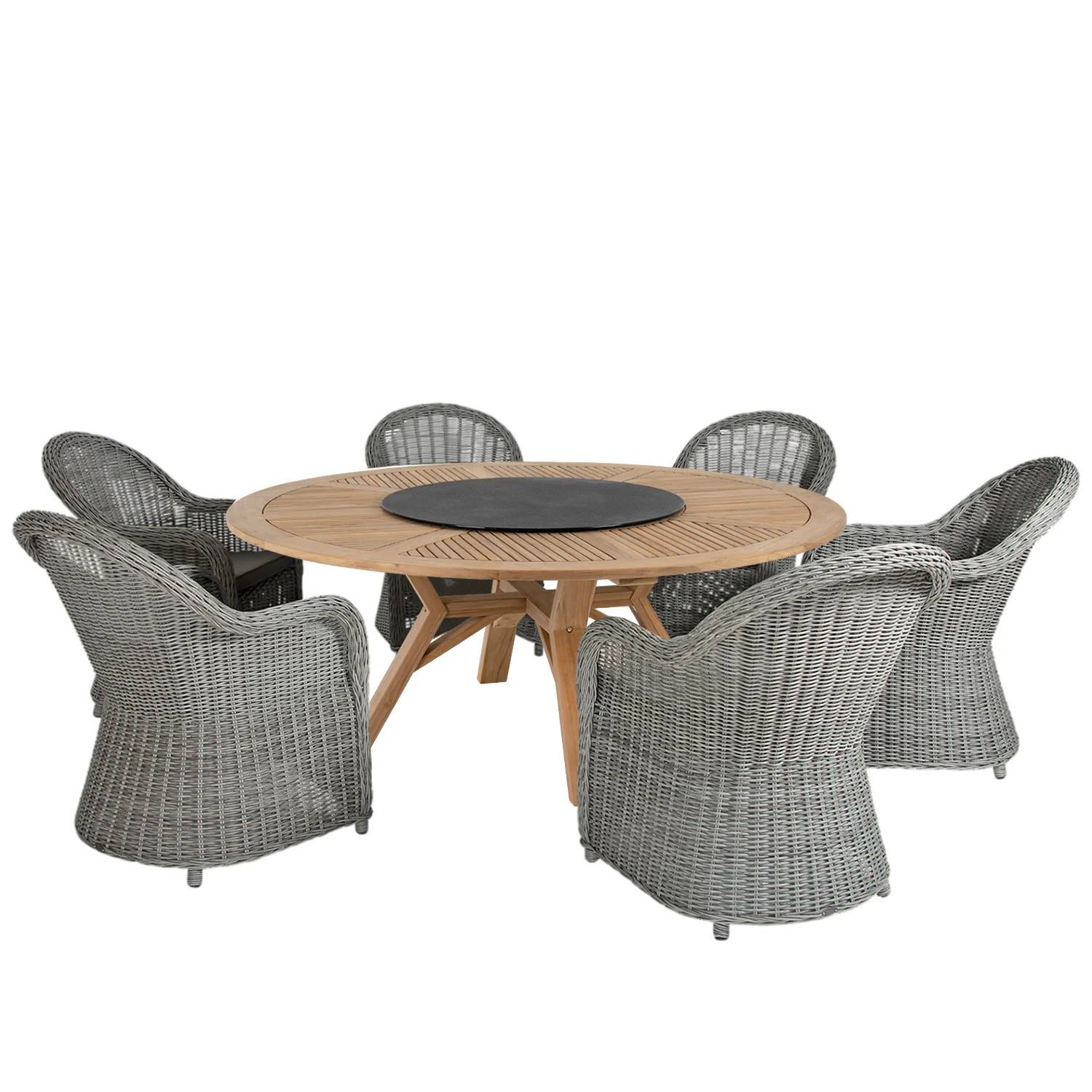 Paulina/Circus matgrupp rustik - 6 stolar - Ø180 cm - Beige/Träfärgad