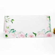 10 stk. Bordkort i Perlemor Hvid med Elegant Rosedesign - Tilfør Luksus til Festen
