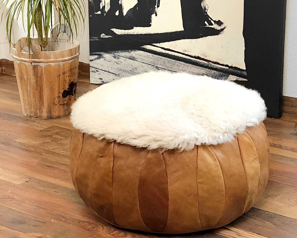 Läder & Päls Sittpuff Vintage - Brown/beige (30 x 50 cm)