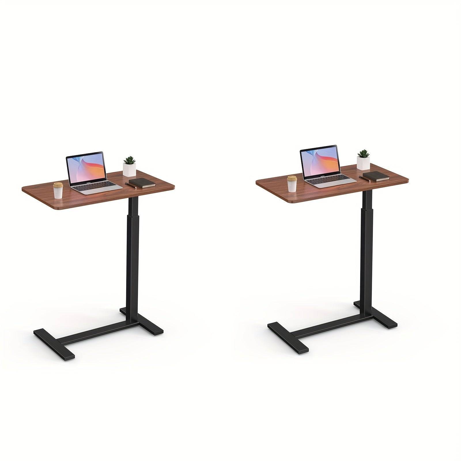 1 or 2pcs Adjustable Height Bedside Table with Wheels | Rolling Laptop Table, - Brown+Brown-2 PCS