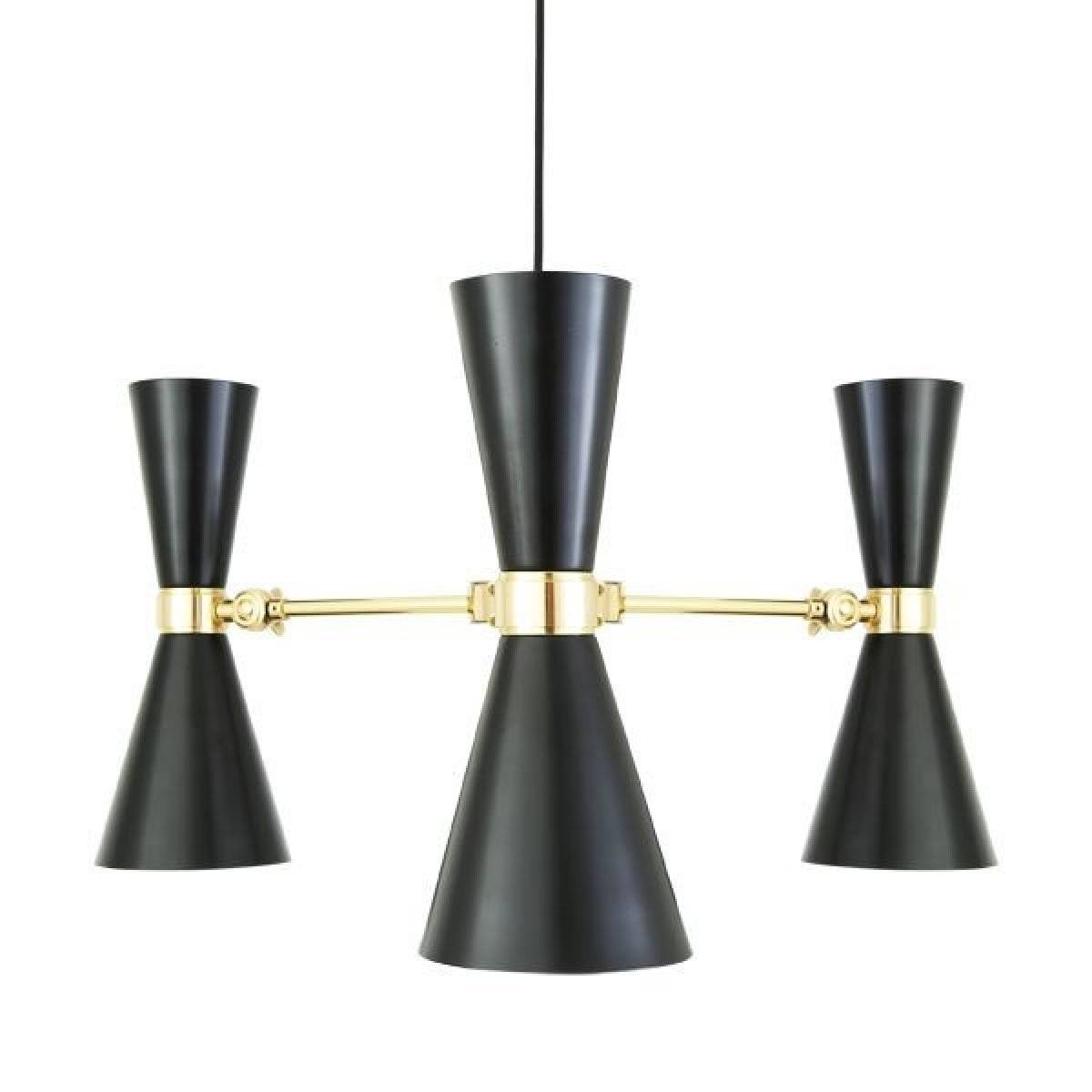 Cairo Three-Arm Chandelier, Black/Brass
