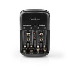 NiMH Batteriladdare AA / AAA | 1.2 VDC / 9 VDC | 200,00 mA | Underhållsladdning | Euro / Typ C (CEE 7/16) | Säkerhetsfunktioner: Automatisk avstängning / Fullt batteri skydd | Batteritypsenergi: AA / AAA / E-Block | Omvänd polaritetsskydd | Svart