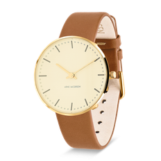 Arne Jacobsen armbåndsur CITY HALL IVORY BLOOM 34 mm brun rem