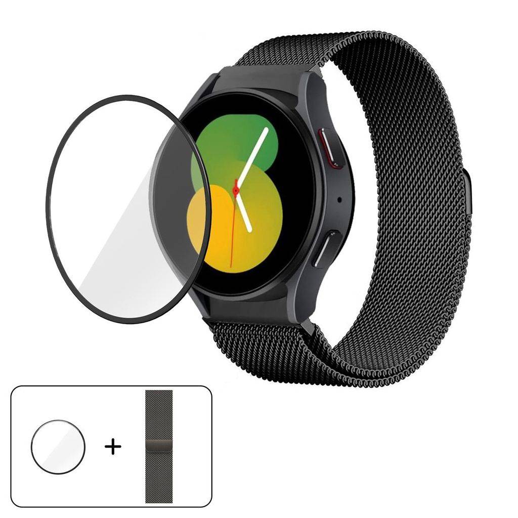 Samsung Galaxy Watch7 44mm Milanese Klockarmband + skärmskydd – Svart