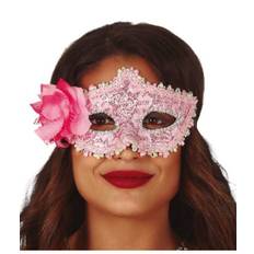 Lyserød halvmaske med blomst