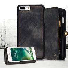 CASEME Vintage PU läderfodral för iPhone 8 Plus / 7 Plus, 008 Series 2-i-1 PC Multi-slot Plånbok Telefonfodral