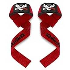 BEAST RAGE tyngdlyftningsremmar fitness vadderad bomull handledsstöd gel avancerade grepp hantel stång wraps kraftiga gym kroppsbyggande remmar kraft dödlyft skivstång halkfri träning (Red Gel)