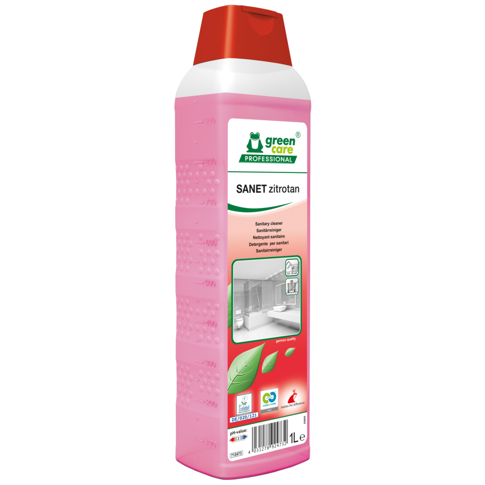 Sanitetsrengøring - Green Care Professional SANET Zitrotan - Sur/Kalkhæmmende - Med farve og parfume - 1 l - 10 stk.