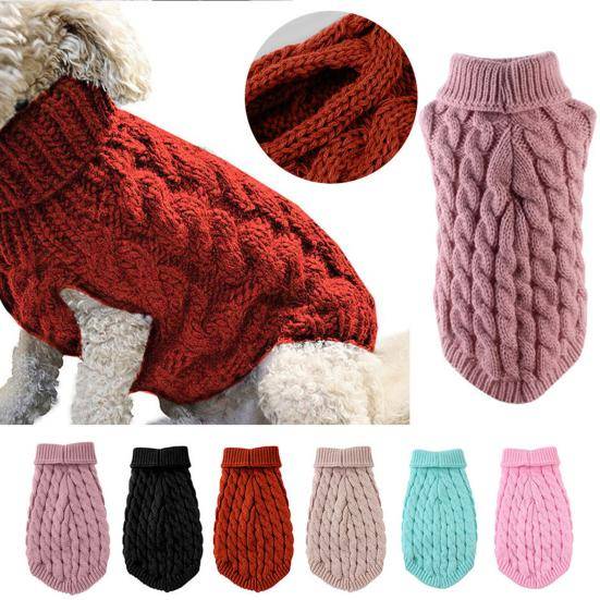 Hundtröja Polokrage Husdjurströja Varm Stickad Pullover Stretchiga Stickade Kläder Hundkläder för Höst Vinter Små Hundar Valpar khaki