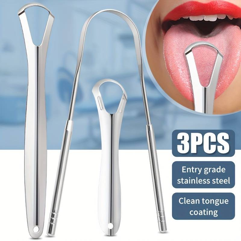 TEMU 3pcs Stainless Steel Tongue Scraper Set, Dual-sided Oral Hygiene Tool, Easy To Clean & Portable, Halloween Gift