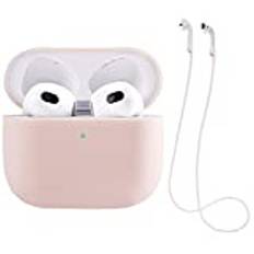 fodral kompatibelt med Airpods 3 with Cleaning Set, Silicone fodral kompatibelt med Apple AirPods 3 fodral, kompatibelt med Airpods 3 Generation fodral with Strap (Light Pink)