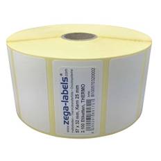 Thermo Etiketten auf Rolle - 57 x 32 mm - 2.100 Stück je Rolle - Kern: 25 mm - aussen gewickelt - permanent haftend - Druckverfahren: Thermodirekt (Drucken ohne Farbband)