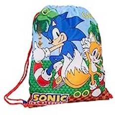 Sonic The Hedgehog dragskoväska spelare PE kit gymväska pojkar tränare simning väska barn skola ryggsäck, Blå/gul, En storlek, Dragsko väska