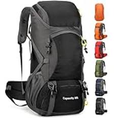 jianyana Trekking Ryggsäck 50L Vattentät Vandring Ryggsäckar Utomhus Reseryggsäck Camping Berg med Regnskydd för Män Kvinnor, Svart, 62*30*15CM