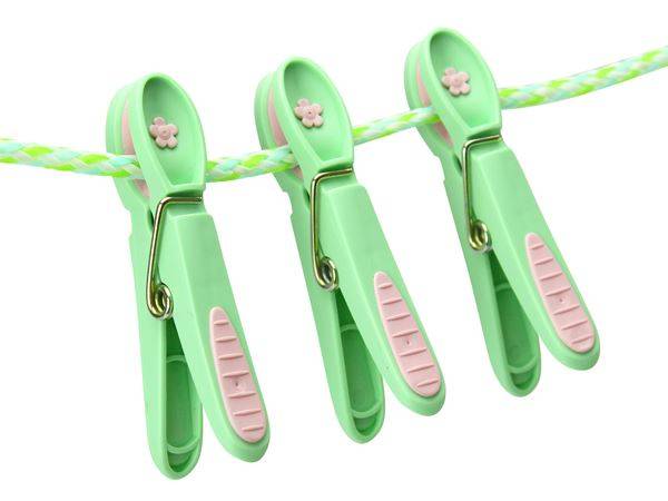 Tøjklemme - ismint med lys pink blomst