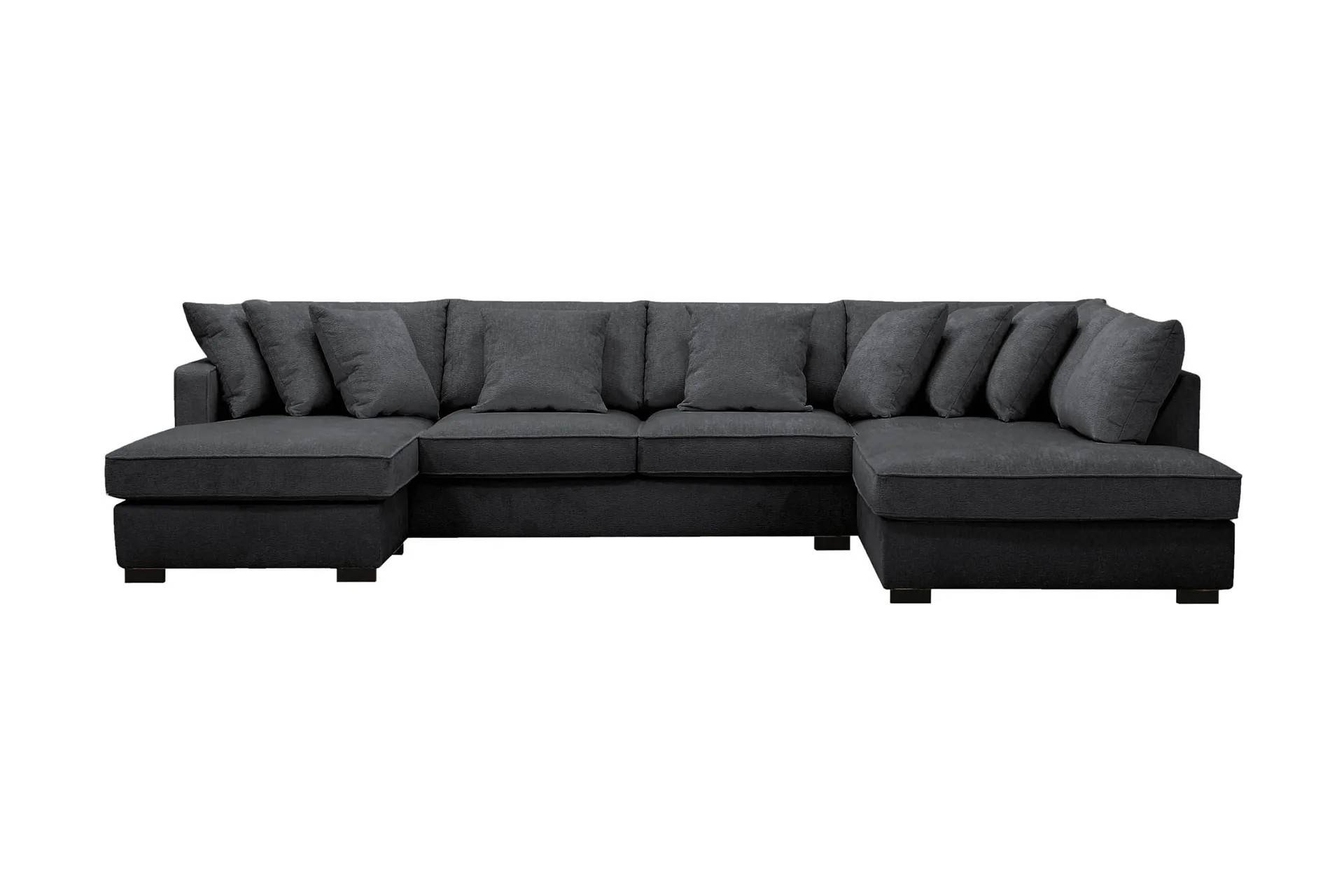 Rossita 5-sits Högervänd U-formad Djup Soffa med Divan och Schäslong i Chenille - Svart U-soffa Scandinavian Choice