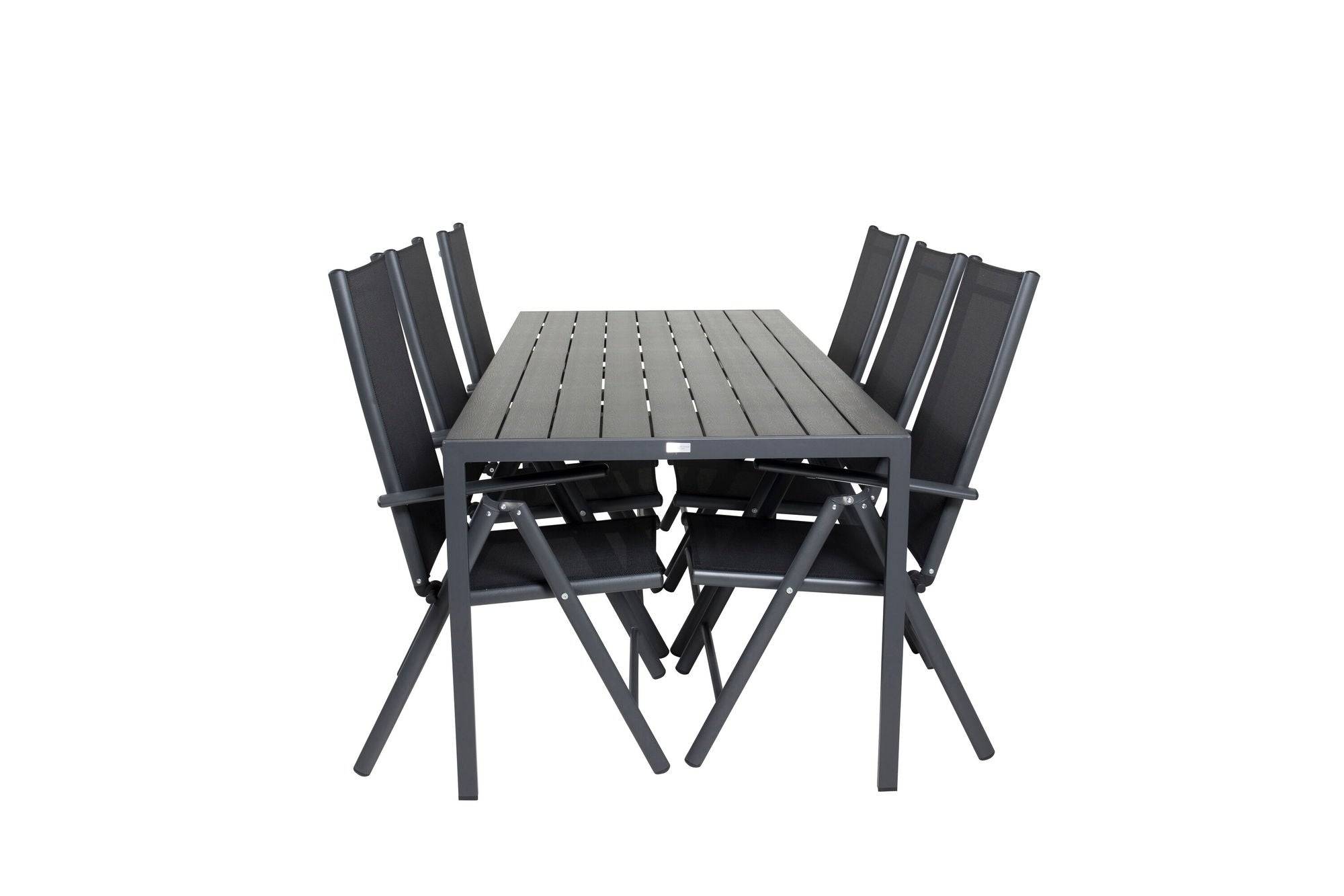 Venture Home Break spisebord - 205*90 - Black Alu / Black Aintwood+Break 5:pos stol - Bl