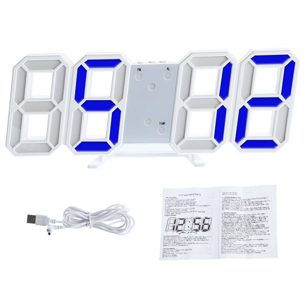 8 färger 3d digital bordsklocka väggklocka ledde nattlampa datum tid celsius display larm usb snooze heminredning vardagsrum - B3