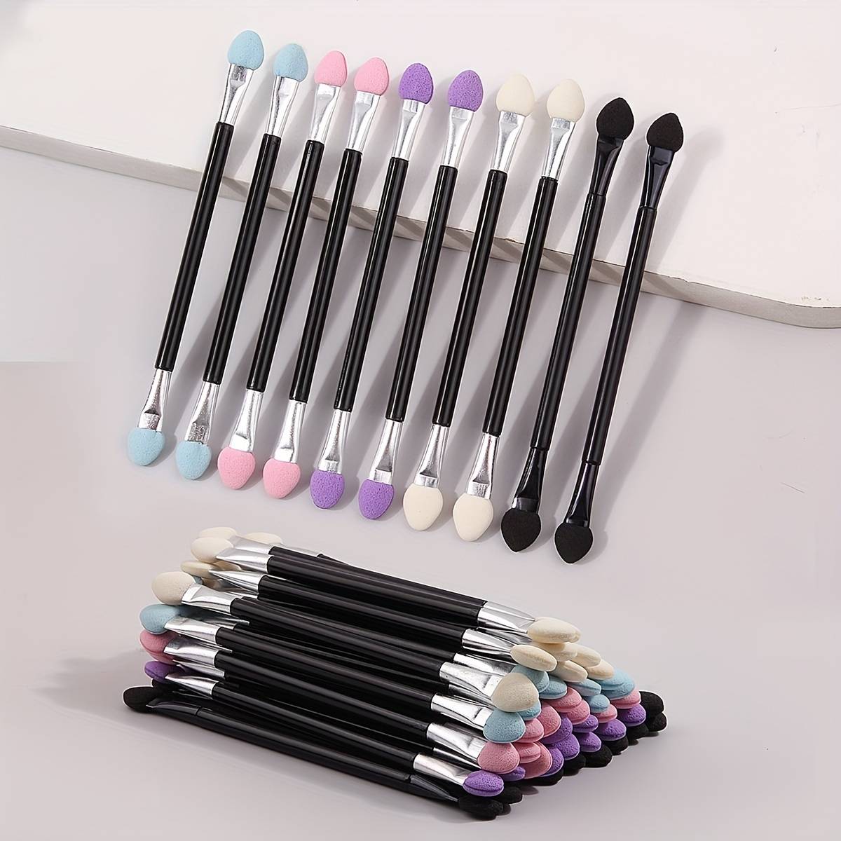 TEMU 50pcs Mixed Dual-end Sponge Eyeshadow Brushes Random Colors Mini Travel Portable Eyeshadow Palette Brushes Candy Style Long Handle Blending Brushes Makeup Tools