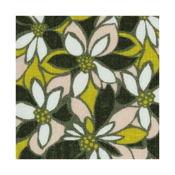 Linen washed Big flower, Moss green