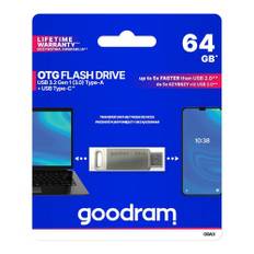Pendrive 64GB två USB 3.2-kontakter + USB-C OTG ODA3 silver