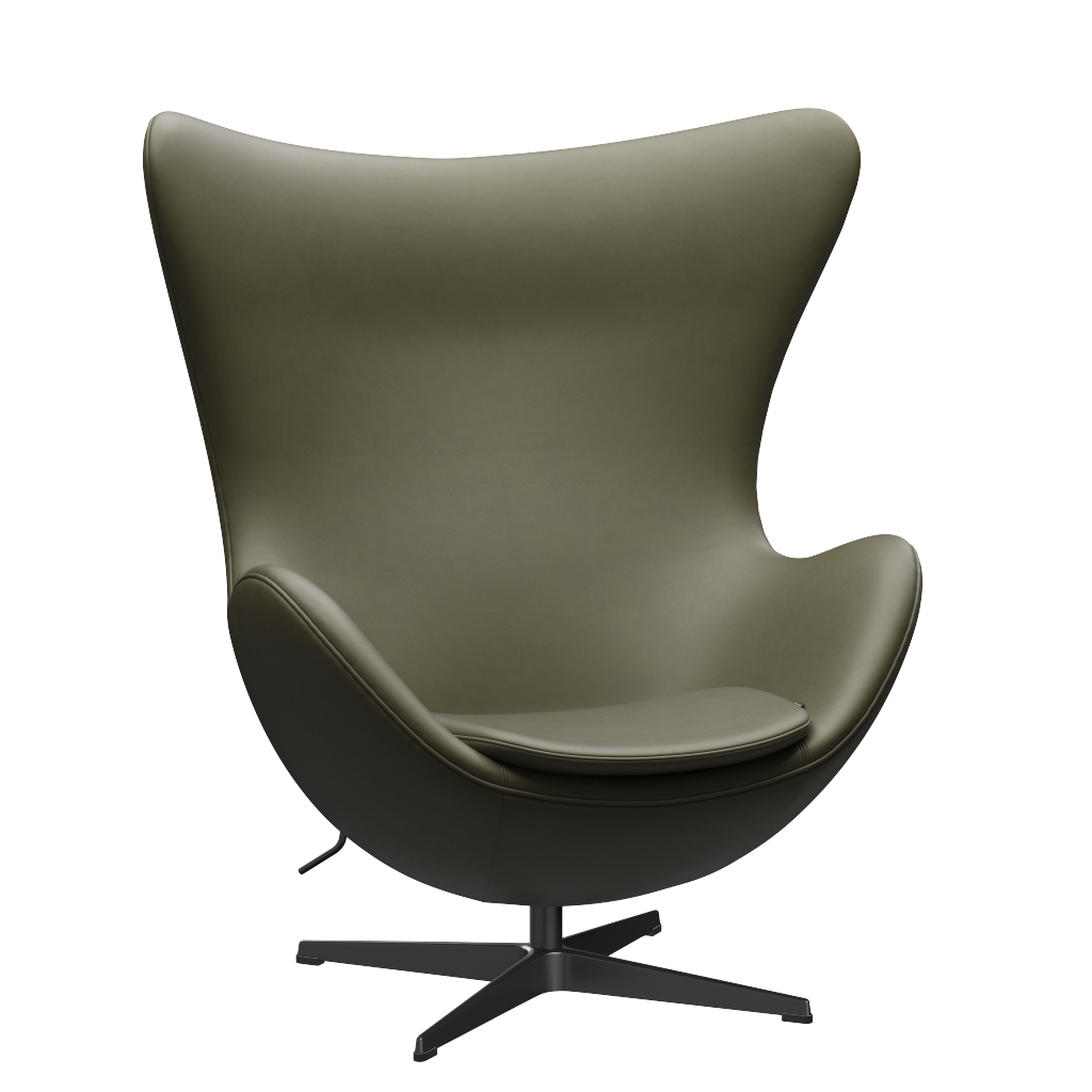 3316 Ægget loungestol, stel i sort af Arne Jacobsen Essential læder - Moss Green - Jacobsen Plus