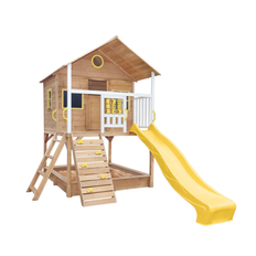 Legehuse - Stort legehus i træ til børn – med sandkasse og rutsjebane – til have og gård – 258 x 271,5 x 291 cm – fra 2 til 10 år – Ginger Home