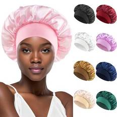 1/2pcs Silk Bonnet For Sleeping, Satin Hair Bonnets, Soft Elastic Band Silk Sleep Cap, Silk Hair Wrap For Curly Hair (Black Gold) - Multicolor - Black + Pink [2 Pieces],Black + Gold Gray [2 Pieces],Black[1pc],Random Color