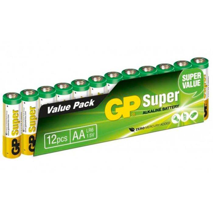 GP Super AA Alkaline Battery 15A/LR6, 12-Pack