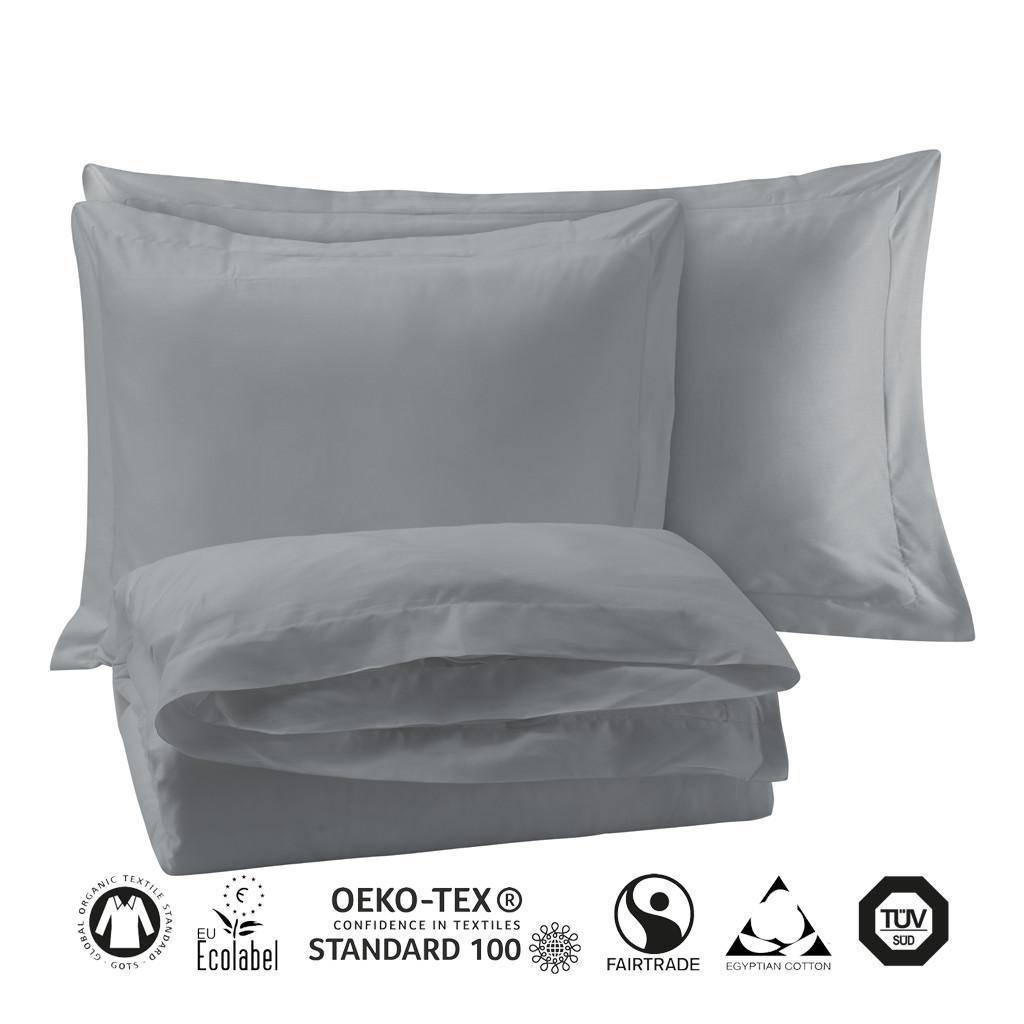 Påslakanset Eko Fairtrade 1000 tc Silvergrå Egyptisk Bomullssatin Tyr - Påslakan 150x210 cm + Örngott 50x90 cm