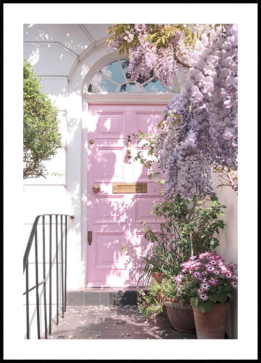 Pink Door with Flowers Plakat (30x40cm) - Plakater > Arkitekturplakater, BD