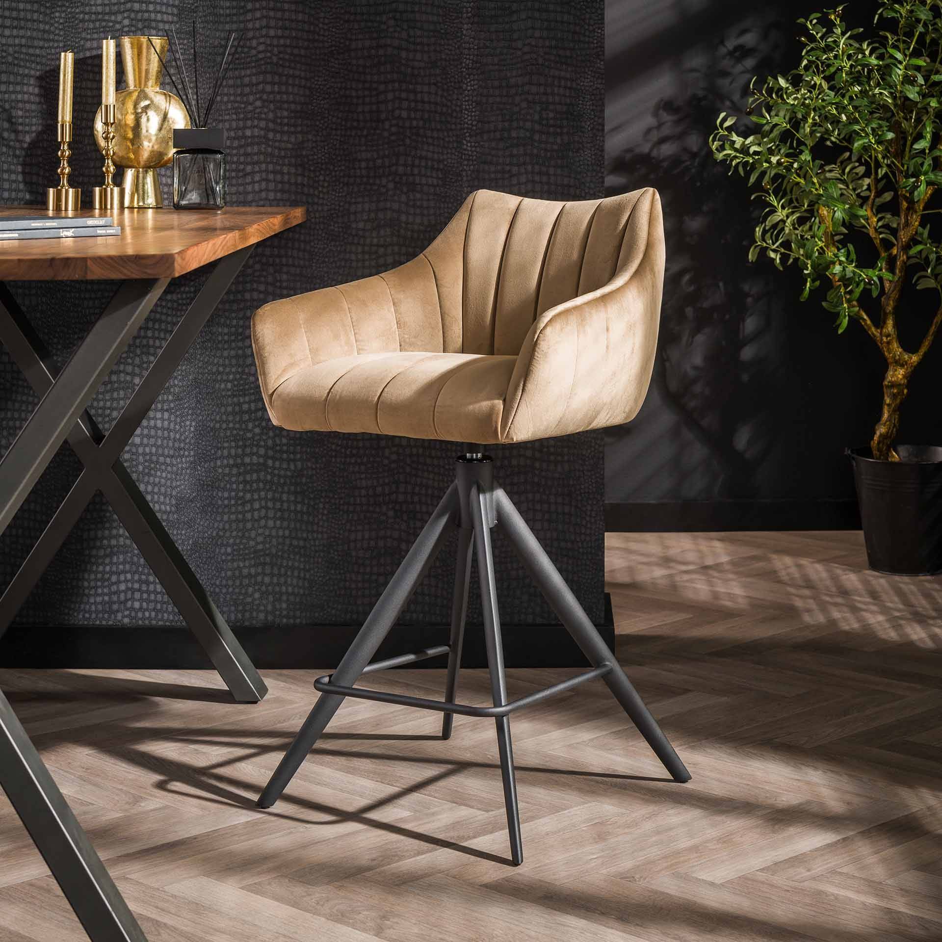 Ictus -6 Barstole i champagnefarvet velour og metal