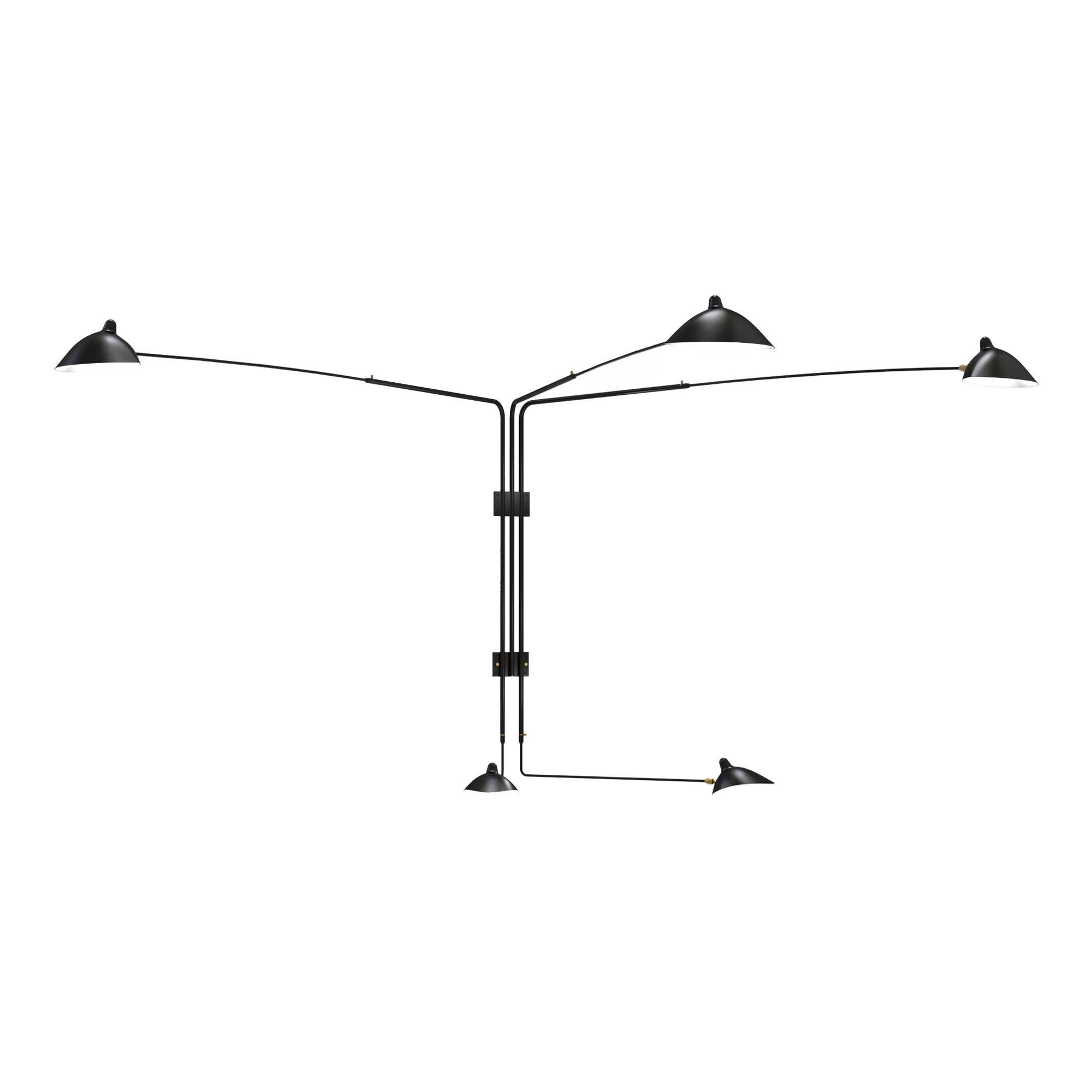 Serge Mouille - Applique 5 bras pivotants –Five Arm Rotating Wall Sconce - Væglamper - Serge Mouille - Guld,Sort - Metal