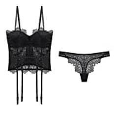 Babydoll Transparent Underkläder Sexig Intressant Spets Korsett Strumpeband Underkläder Kort Bygel Push Up Bh Set Shaping Bh Set Svart S