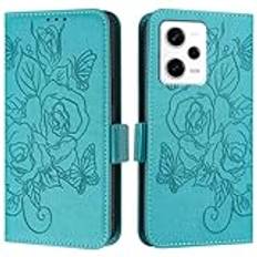 JZ Note 12 Pro 5G Konstläder Flip Cover Plånbok Fall [Rose][Wrist & Shoulder Strap][Card Holder][Kickstand] För Redmi Note 12 Pro 5G / Poco X5 Pro Case - Mint Green