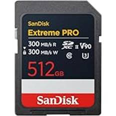 SanDisk Extreme PRO 512 GB SDXC Kort, UHS-II kort, upp till 300 MB/s läshastighet, 300 MB/s skrivhastighet, V90, Dess pro-level-prestanda möjliggör 8K-videoinspelning i biokvalitet