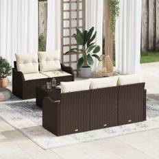 vidaXL Trädgårdsoffset med kudde 6 pcs Brun och Kräm 55 x 55 x 37 cm