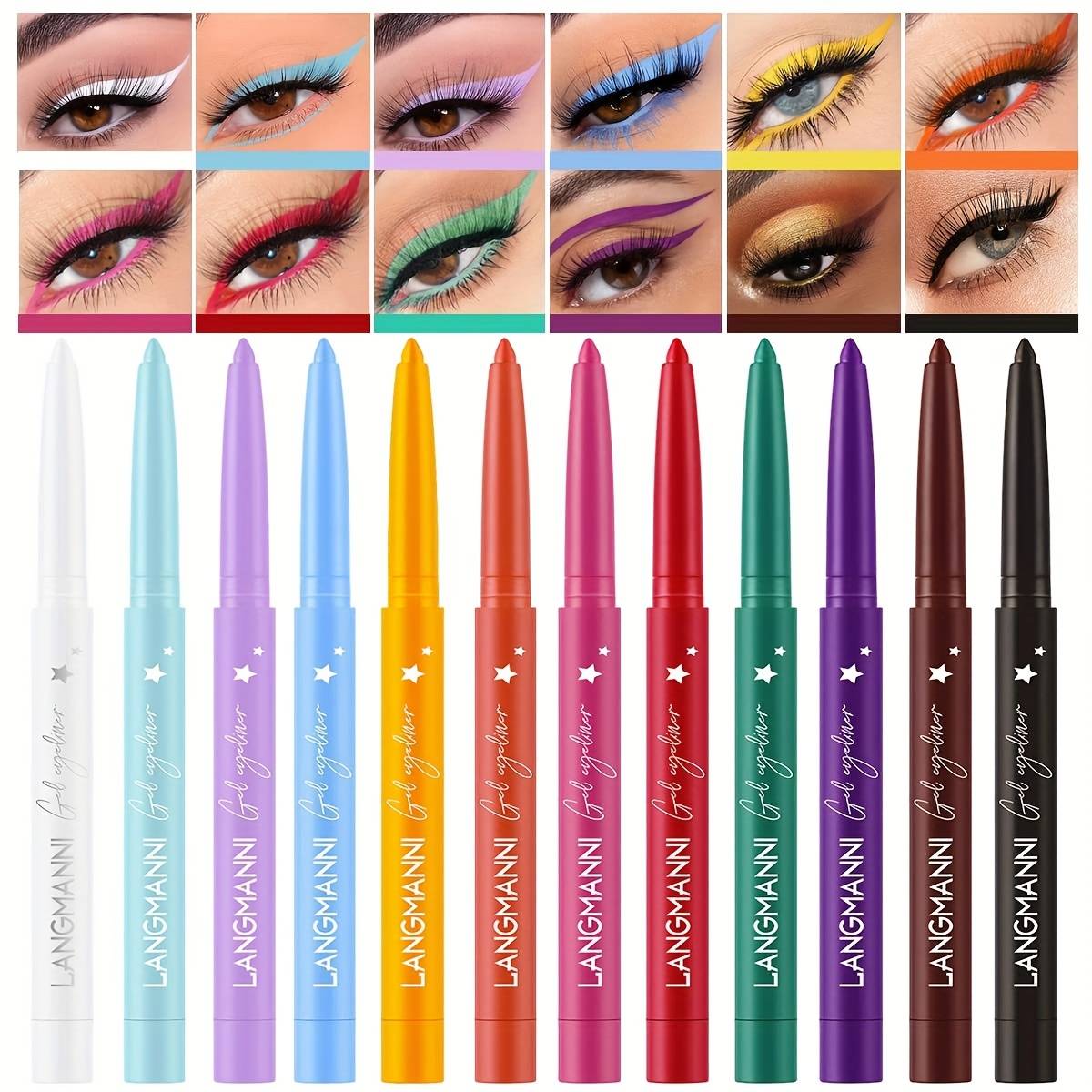 TEMU 12 Colors Matte Creamy Eyeliner Gel - Long-lasting Pigmented Line Pencil With Rainbow , , , & Neon Colors - Gel Eye Liner Makeup Gift Kit For Women