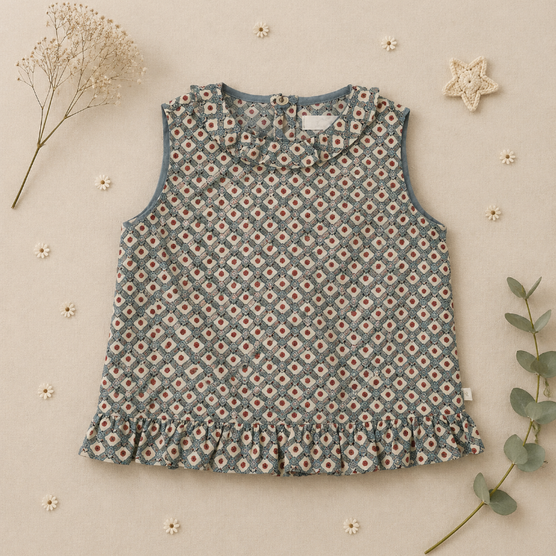 Matching Set – Bekvämt & med prästkrage-mönster – bloomers, kjol & blus Blus / 110 (4–5 år) | Pedagogiska Träleksaker