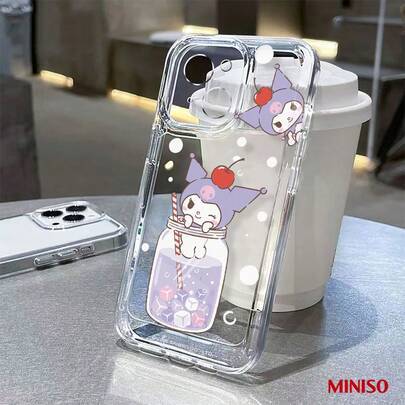 Sanrio Kuromi Purple Drink genomskinligt mobilskal kompatibelt med iPhone 18 Pro/18 Pro Max/17/17 Pro/17 Pro Max/17 Air/16/15/14/13/12/11/X-serien, iP (Multi-size)