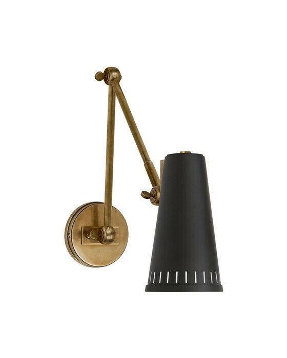 Antonio Adjustable Two Arm Wall Lamp Antique Brass/Matte Black Shade