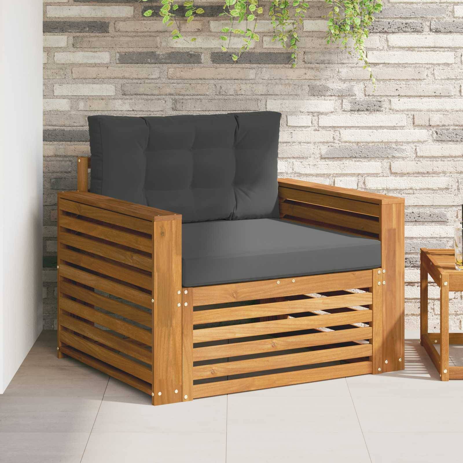 2 Stk Sofa Med Armlæn Massivt Akacietræ - Naturlig og antracit / Bred flad