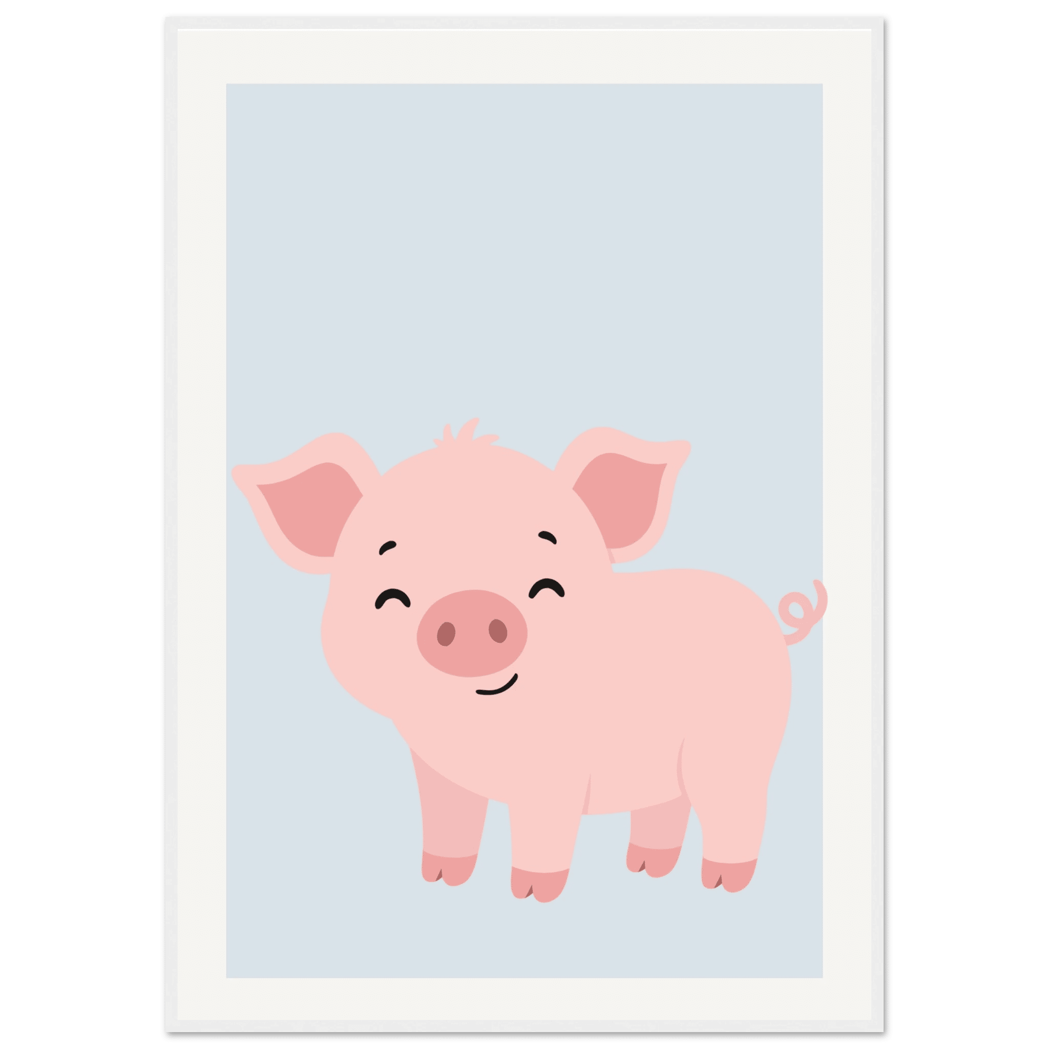 Söt liten gris poster-70x100 cm / 28x40″ / Med ram / Vit