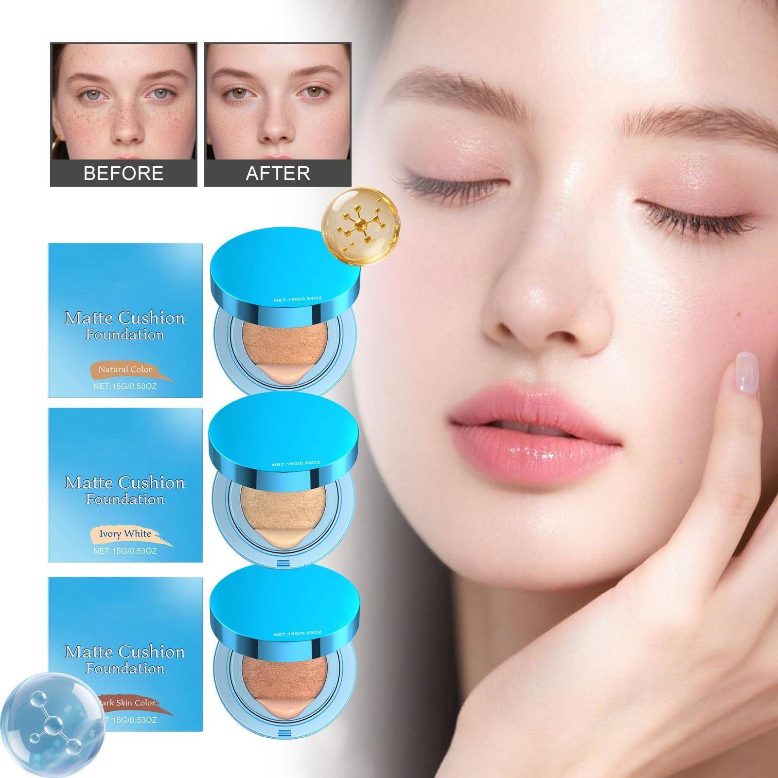 Concealer Foundation, Blå Supertäckande Foundation, Oljekontrollerande Och Vattentät Cushion Uppljusande Cushion