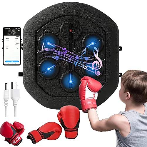 Elektronisk boxningsmaskin, Musikboxningsmaskin, Väggmonterad boxningsmaskin inomhus med boxningshandske Barn Vuxen Uppladdningsbar Bluetooth LED Upplyst boxning för hemmaträning Boxning Träning (A)