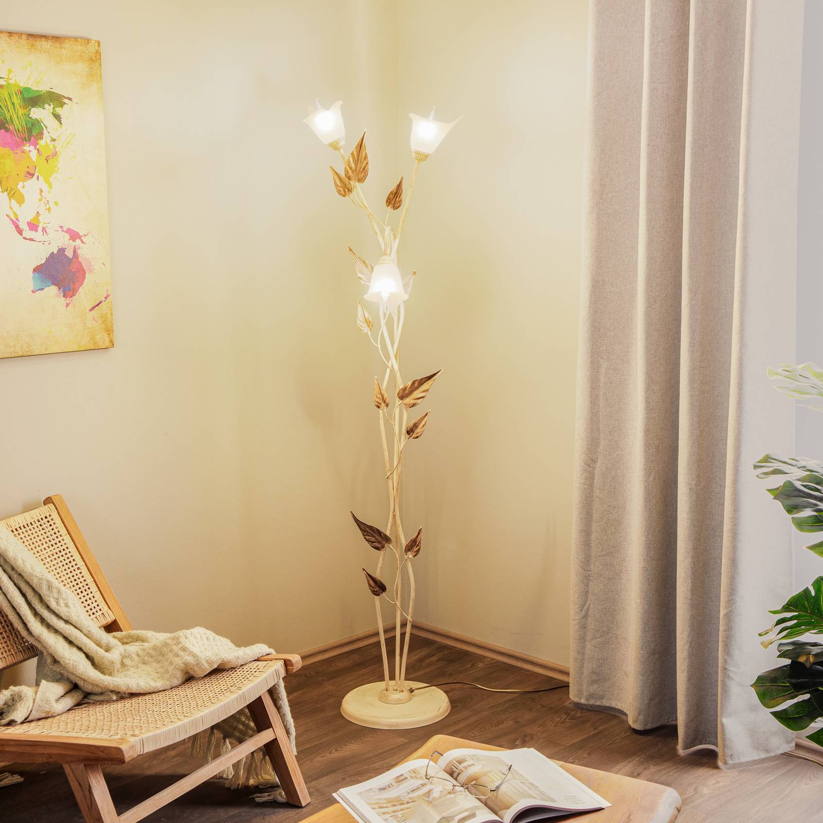 Golvlampa Vanda ONLI, Creme / bärnsten, Vardagsrum / matsal, Metall, Florentinsk, Golvlampa